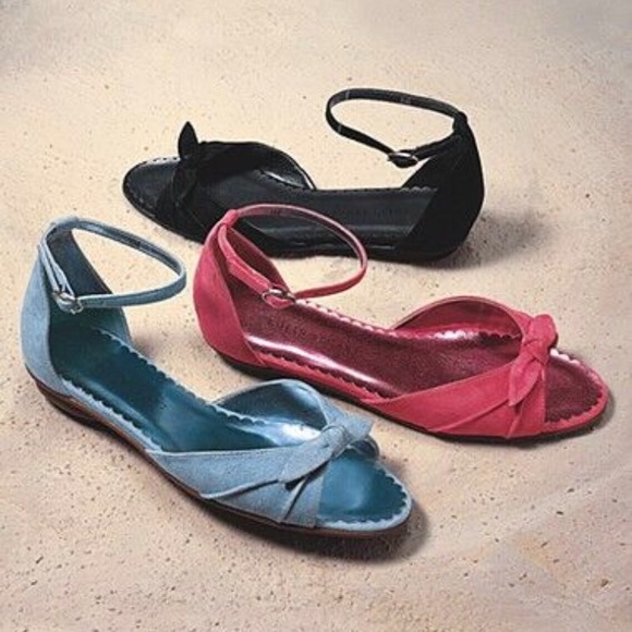 β¨HPβ¨ Colin Stewart Suede Bow Ankle Strap Flats 8 Aqua - Picture 8 of 10